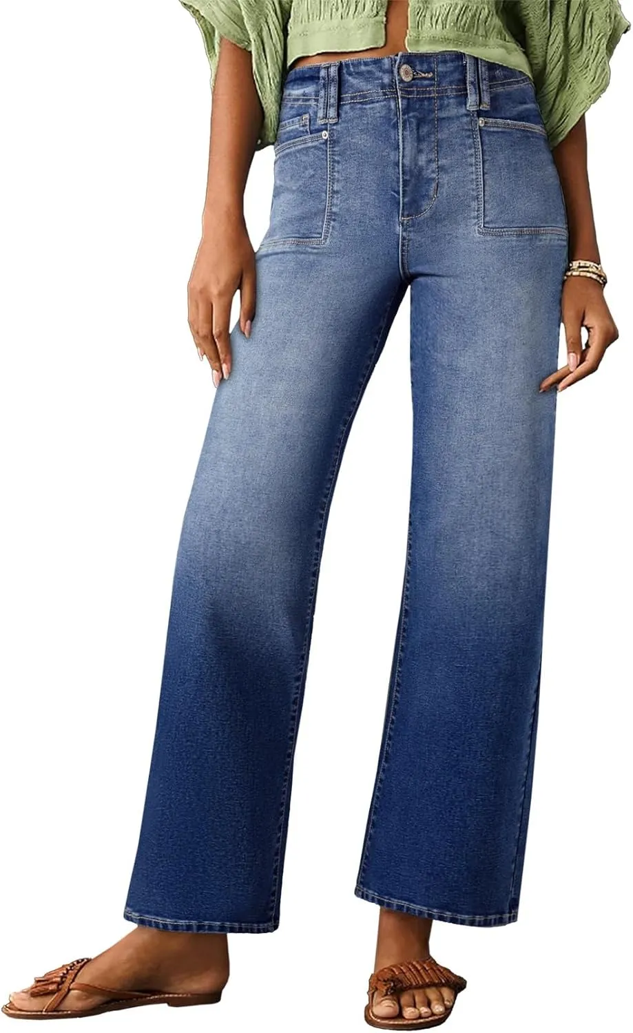 Astylish Womens Wide Leg Jeans High Waisted Stretchy Buttoned Denim Pants Trendy 2025 with Pocket