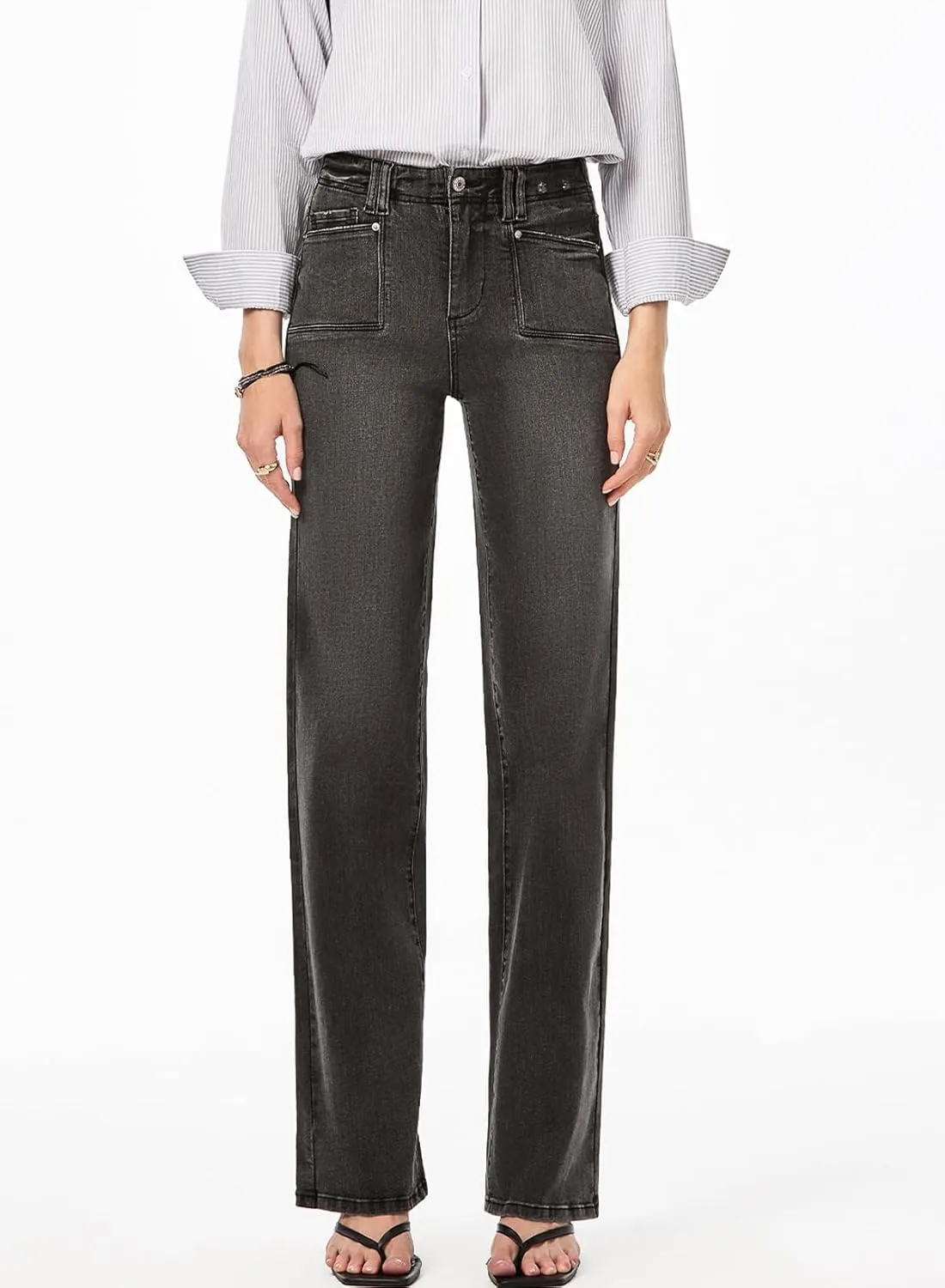 Astylish Womens Wide Leg Jeans High Waisted Stretchy Buttoned Denim Pants Trendy 2025 with Pocket