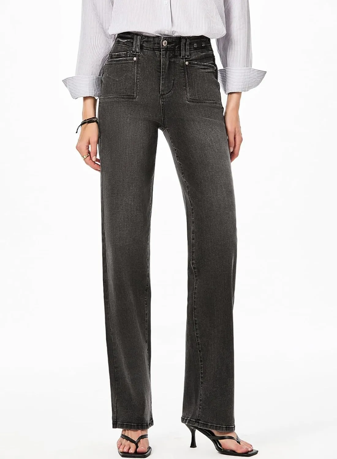 Astylish Womens Wide Leg Jeans High Waisted Stretchy Buttoned Denim Pants Trendy 2025 with Pocket