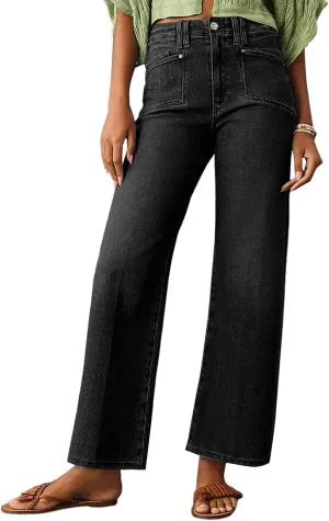 Astylish Womens Wide Leg Jeans High Waisted Stretchy Buttoned Denim Pants Trendy 2025 with Pocket