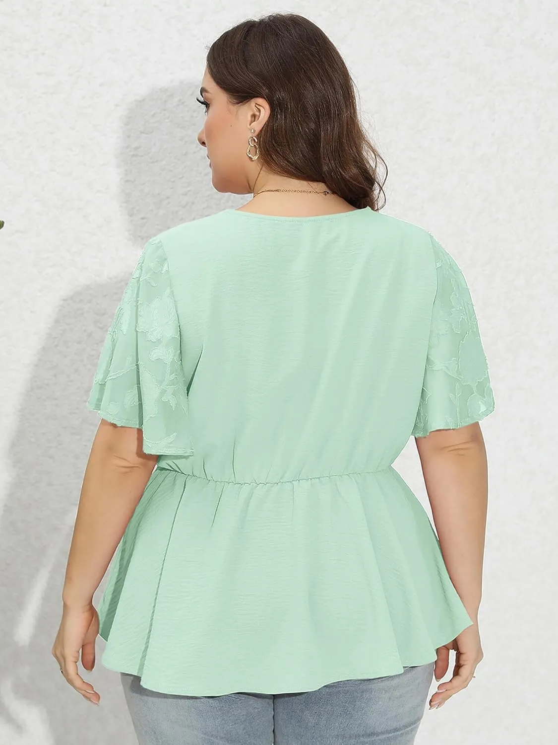 AusLook Plus Size Tunic for Women Double Ruffle Short Sleeve Clothes Loose Fit Clothing Flowy Shirts Summer Tops