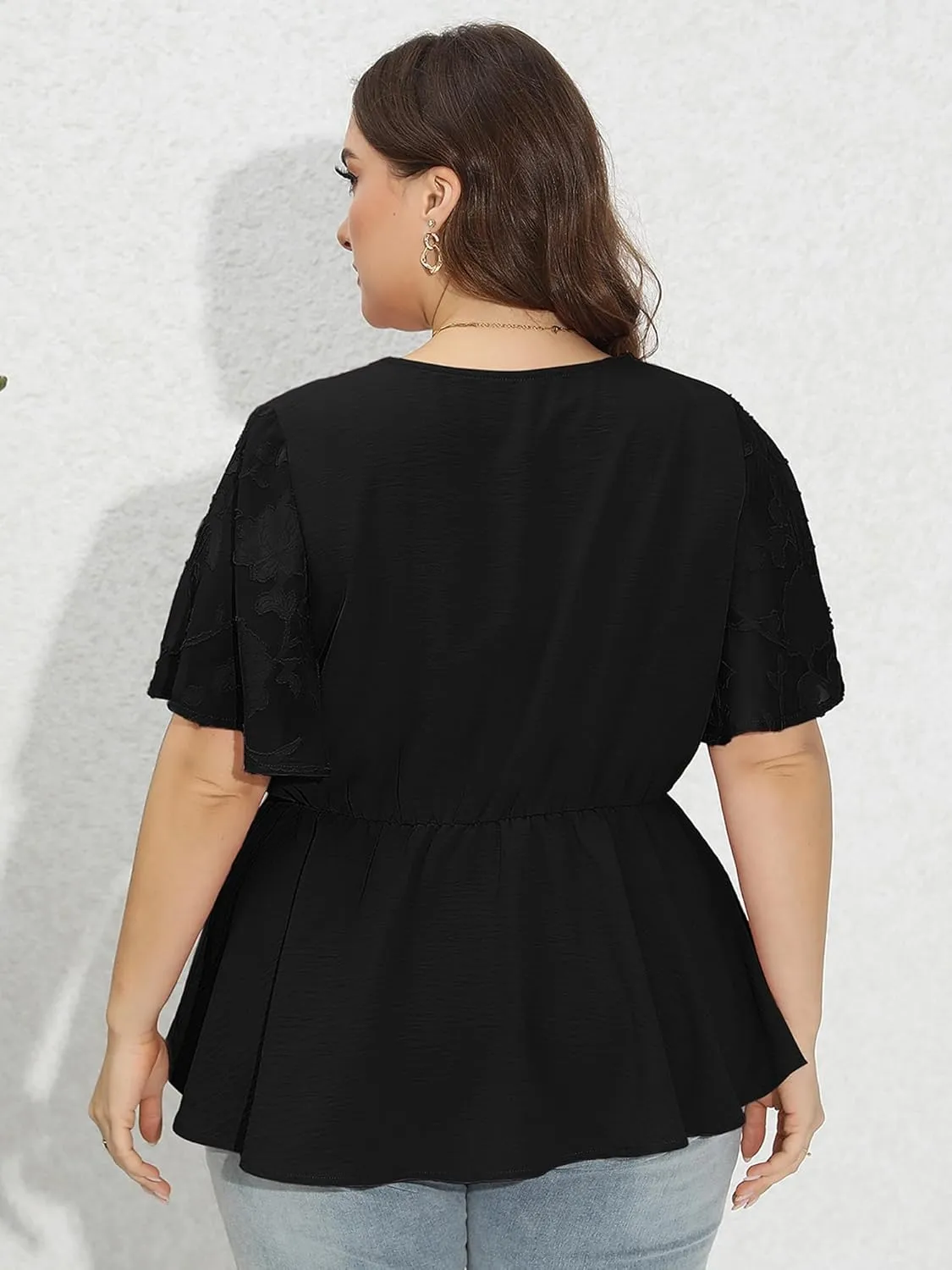 AusLook Plus Size Tunic for Women Double Ruffle Short Sleeve Clothes Loose Fit Clothing Flowy Shirts Summer Tops