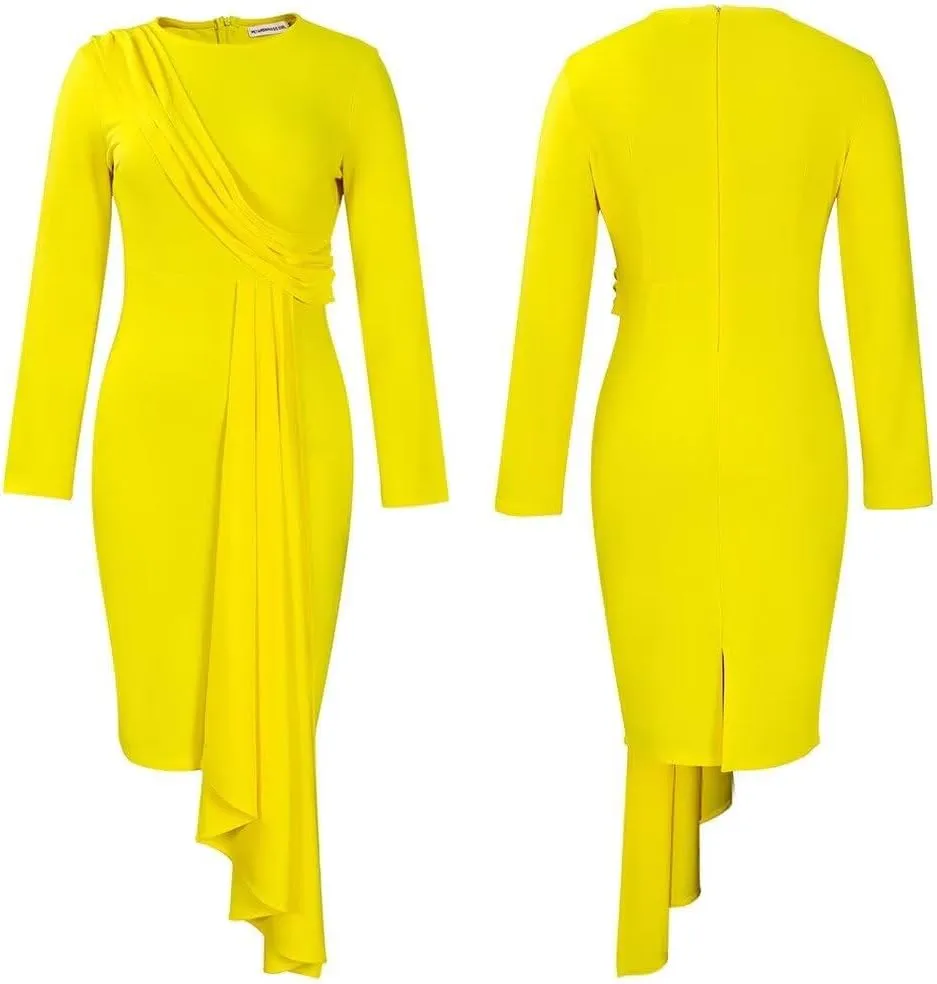 Bodycon Dresses for Women Long Sleeve Midi Sexy Round Neck Basic Party Casual Fitted Pencil Dress