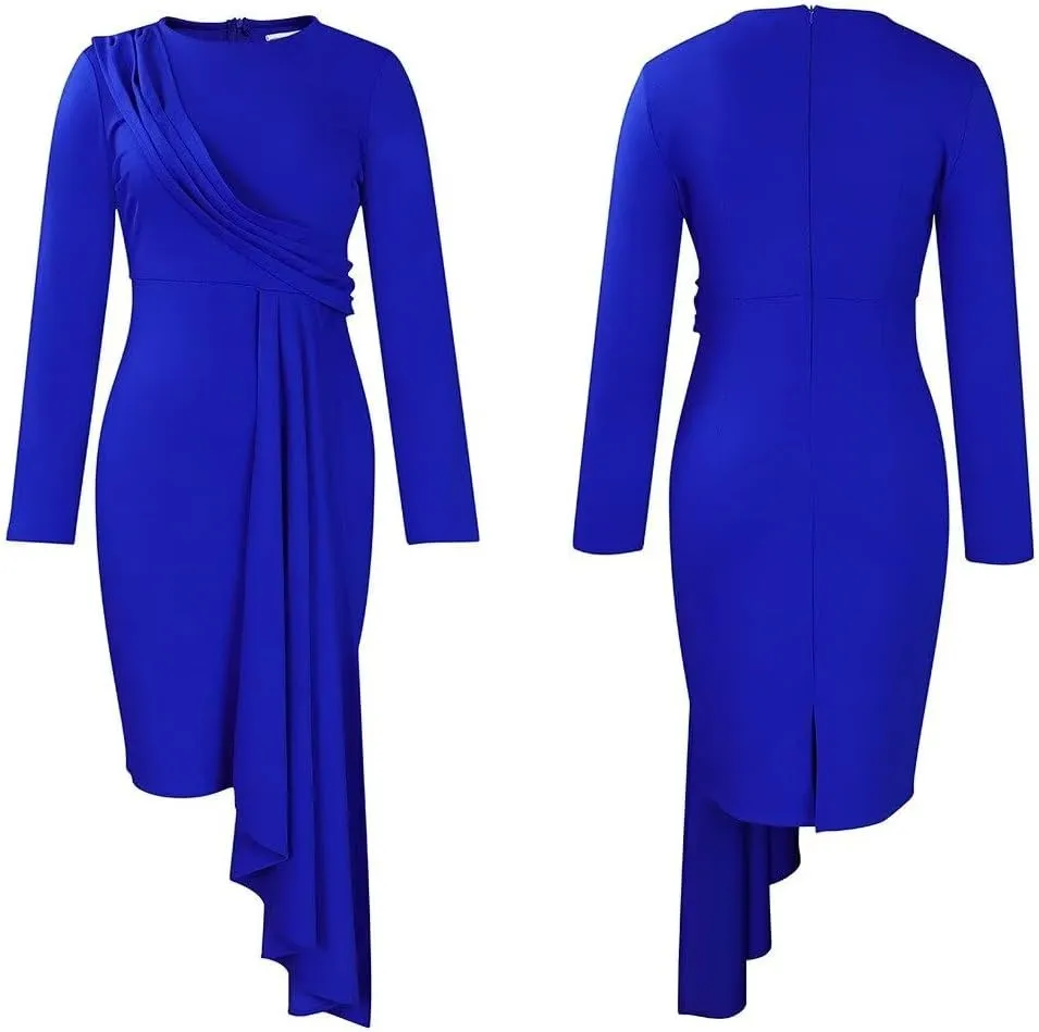 Bodycon Dresses for Women Long Sleeve Midi Sexy Round Neck Basic Party Casual Fitted Pencil Dress