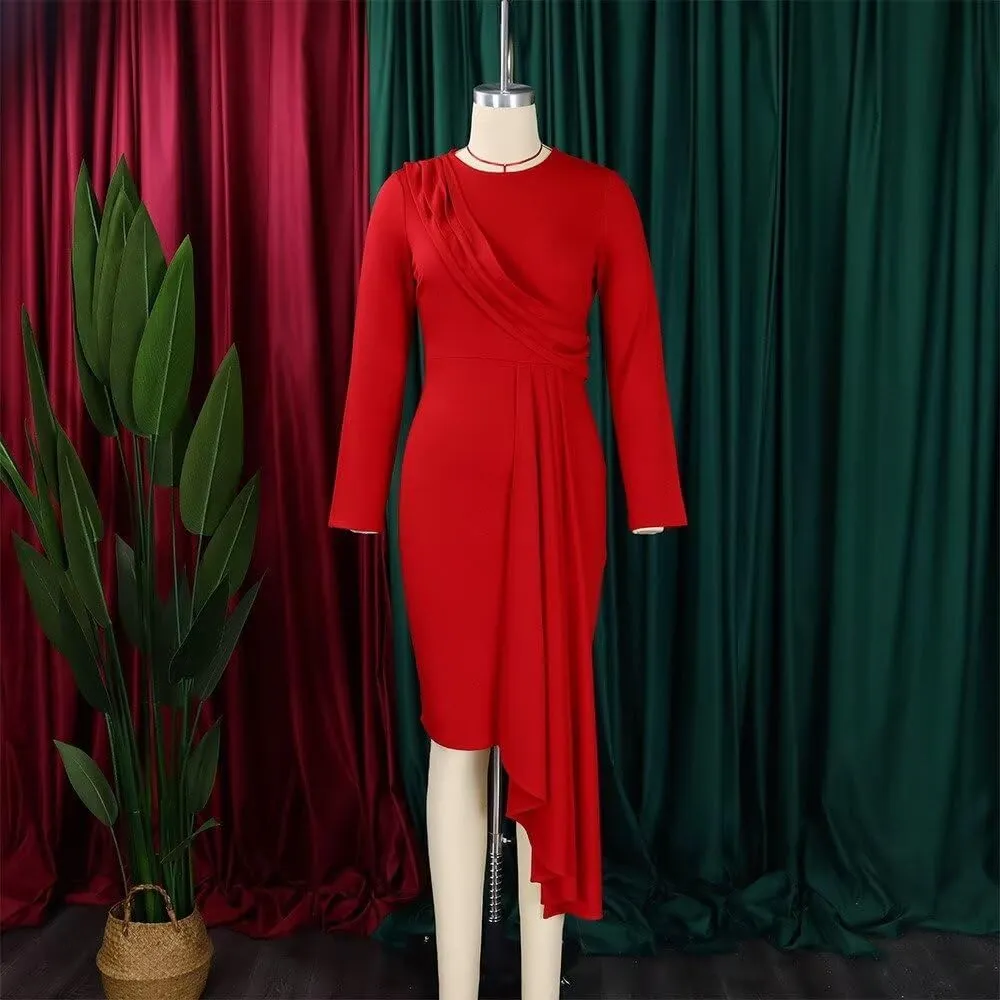 Bodycon Dresses for Women Long Sleeve Midi Sexy Round Neck Basic Party Casual Fitted Pencil Dress
