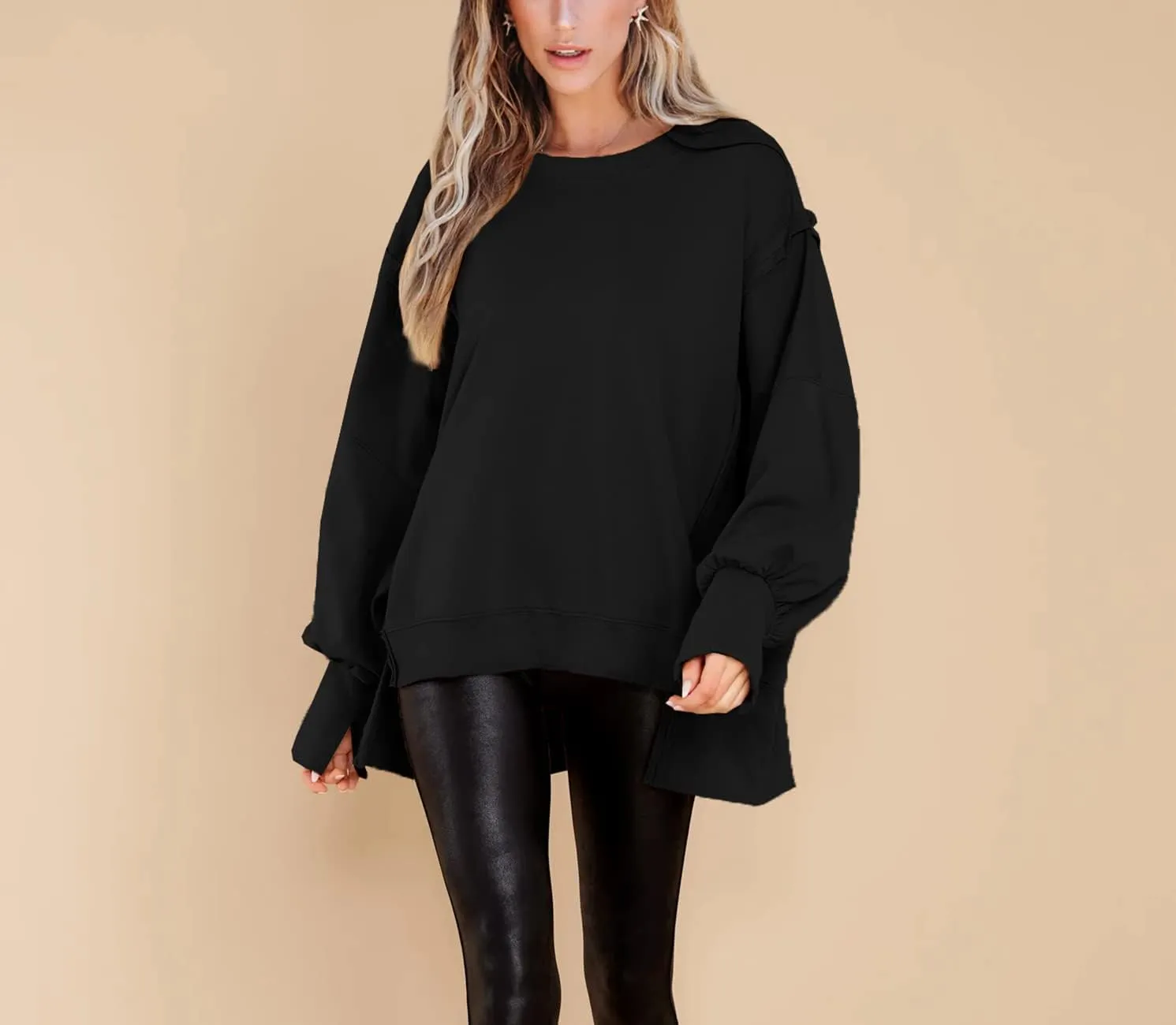 BWQ Womens Oversized Sweatshirt Crewneck Long Sleeve Shirts Pullover Sweatshirts S-2XL