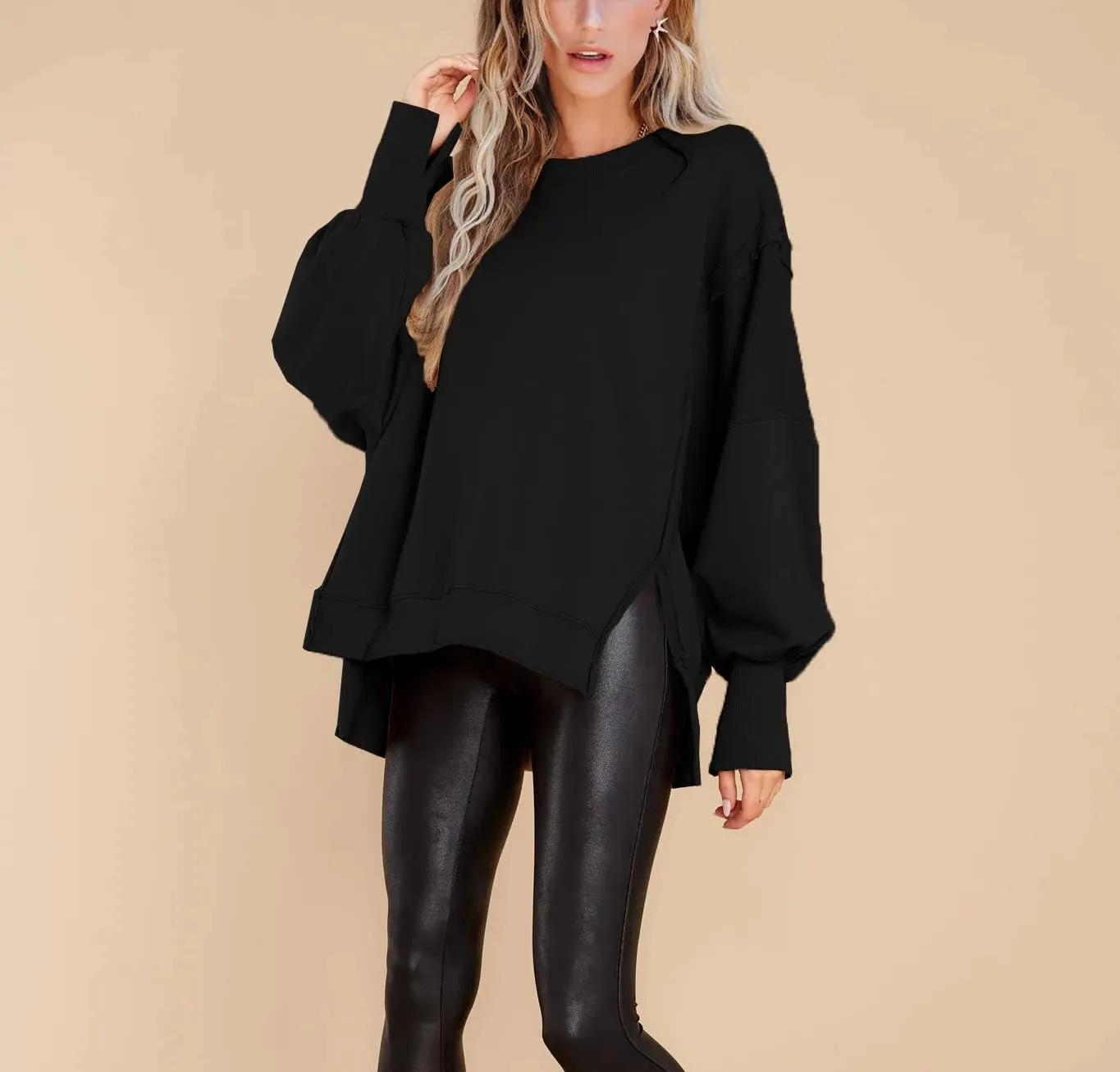 BWQ Womens Oversized Sweatshirt Crewneck Long Sleeve Shirts Pullover Sweatshirts S-2XL
