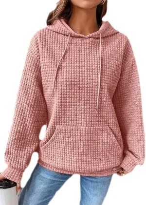 Chvity Women's Pullover Sweatshirt Drawstring Tis The Season Pumpkin Printed Waffle Hoodie Long Sleeve Tops with Pocket