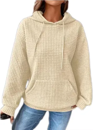 Chvity Women's Pullover Sweatshirt Drawstring Tis The Season Pumpkin Printed Waffle Hoodie Long Sleeve Tops with Pocket