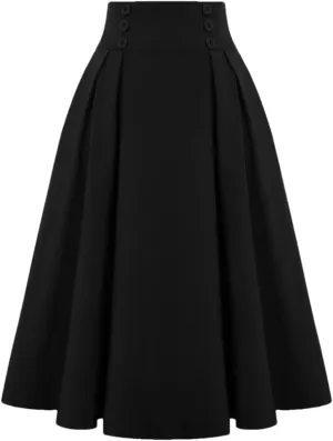 Dbdkejj Women Summer Spring Pleated Skirts for Solid Color High Waist Button Front Midi Maxi Skirt