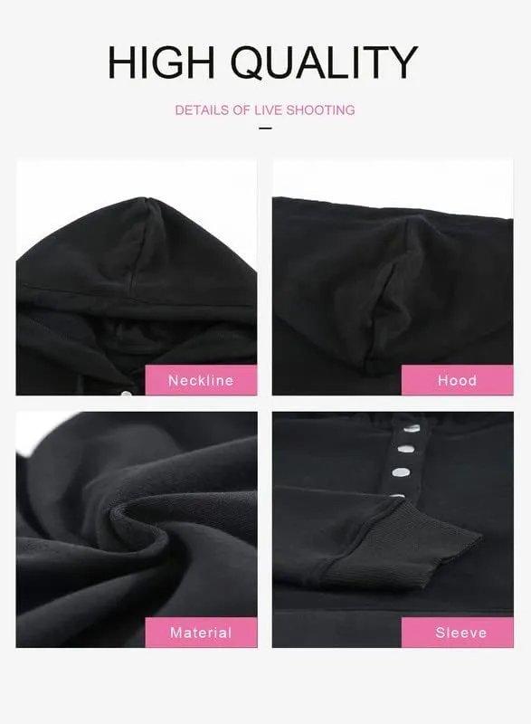 Dokotoo Womens 2025 Hoodies Button Collar Drawstring Hooded Pullover Sweatshirt Casual Long Sleeve Tops Shirts