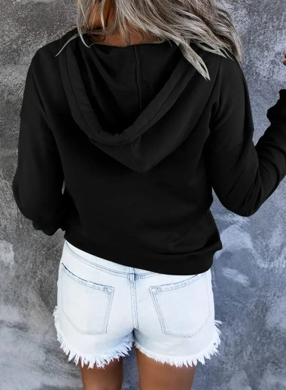Dokotoo Womens 2025 Hoodies Button Collar Drawstring Hooded Pullover Sweatshirt Casual Long Sleeve Tops Shirts