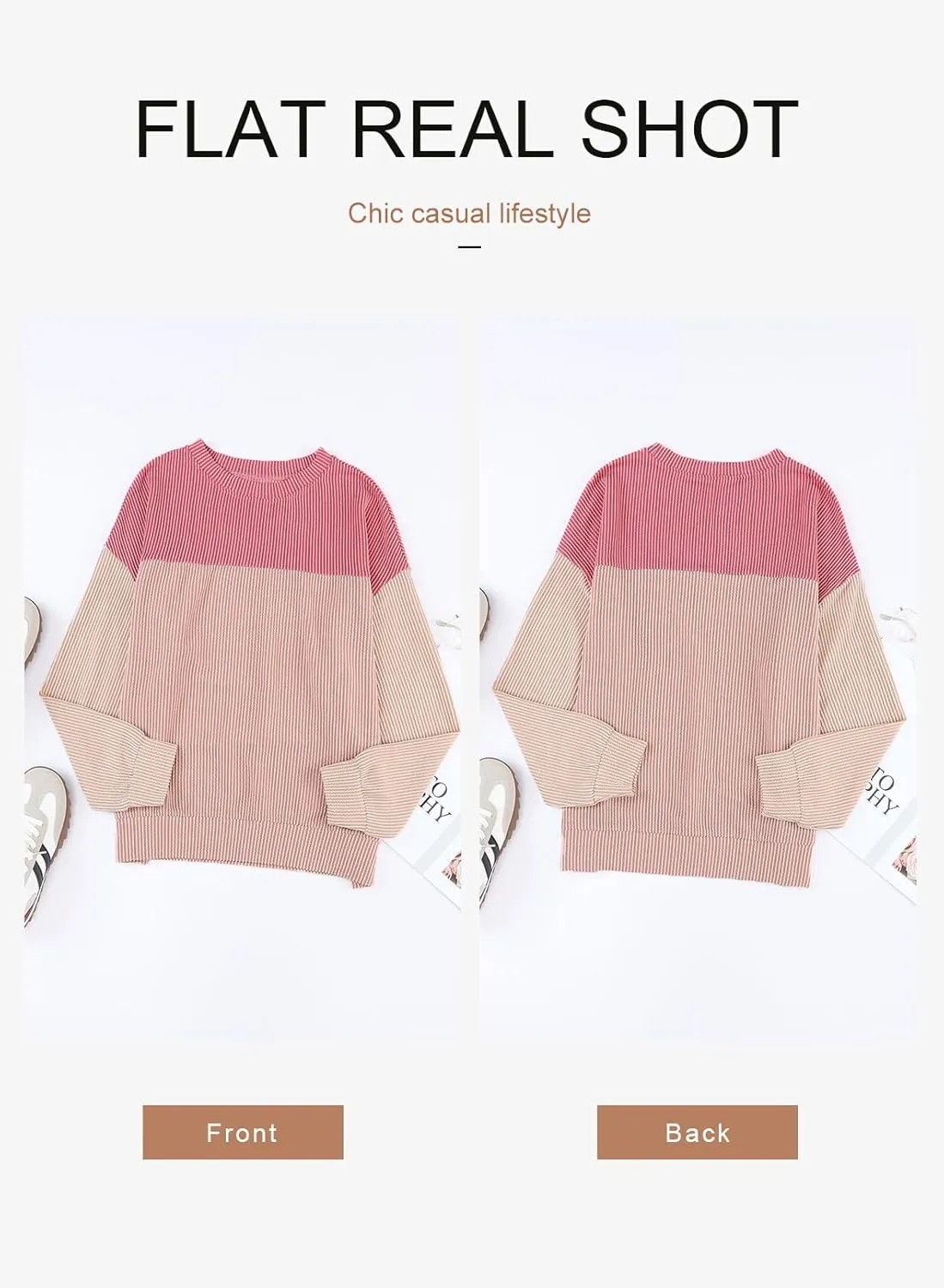 Dokotoo Womens Fashion 2025 Color Block Long Sleeve Crewneck Knitted Casual Loose Pullover Shirts Tops