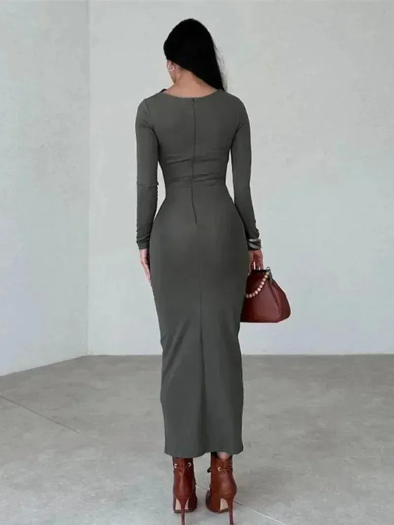 DressBetty - 2024 Spring Elegant O-neck Long Sleeve Bodycon Dress