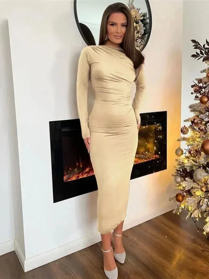 DressBetty - 2024 Spring Elegant O-neck Long Sleeve Bodycon Dress
