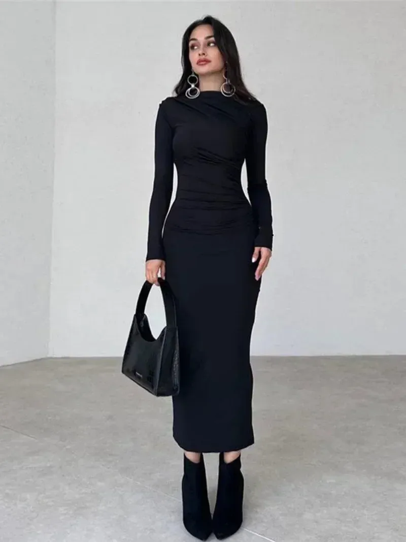 DressBetty - 2024 Spring Elegant O-neck Long Sleeve Bodycon Dress