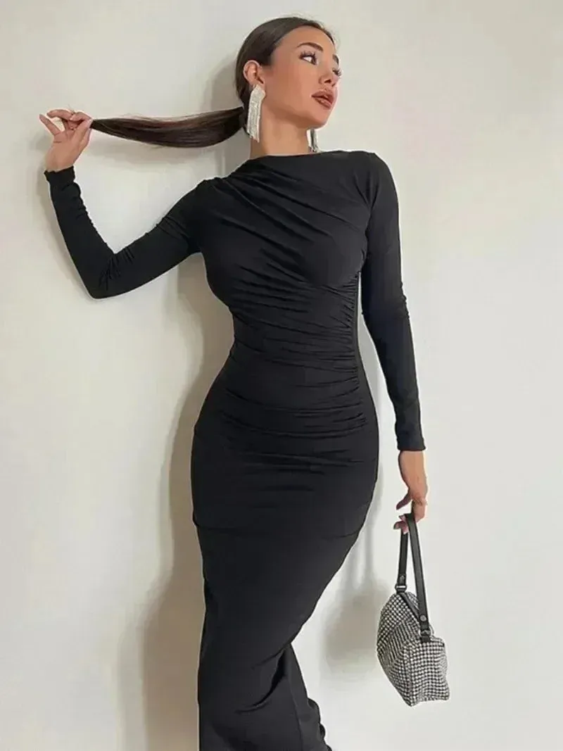 DressBetty - 2024 Spring Elegant O-neck Long Sleeve Bodycon Dress