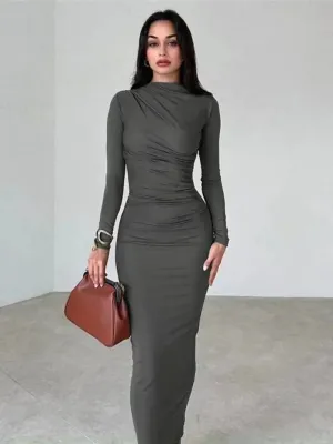 DressBetty - 2024 Spring Elegant O-neck Long Sleeve Bodycon Dress