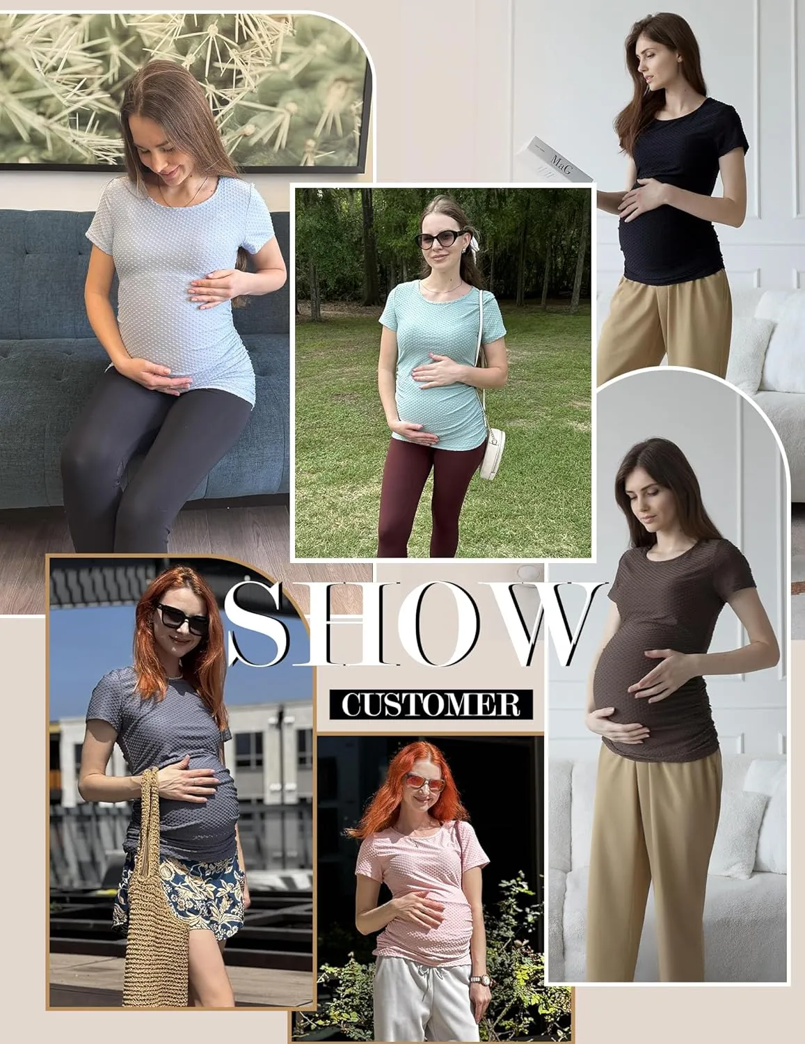 Ekouaer Womens Maternity Shirts 3 Packs Round Neck Short Sleeve Side Ruched Swiss Dot T Shirt Tops S-XXL
