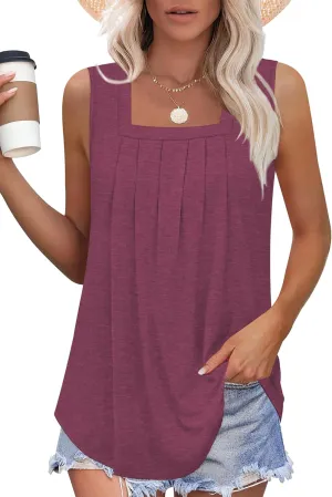 Elesomo Womens Shirts Casual Square Neck Sleeveless Tunic Tops for Leggings