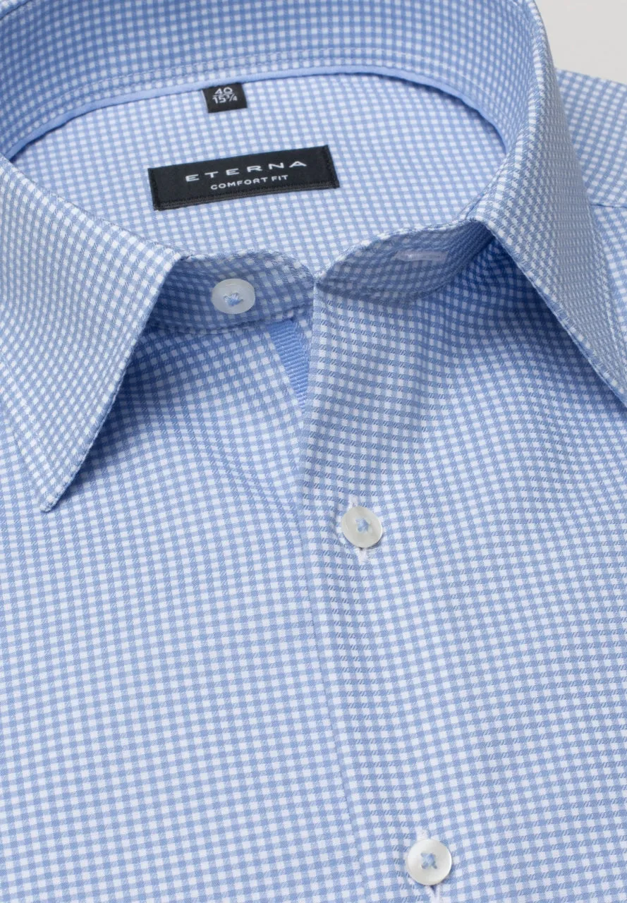 Eterna Sky Blue Small Check Shirt Blue