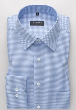 Eterna Sky Blue Small Check Shirt Blue