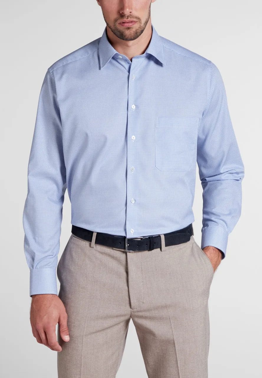 Eterna Sky Blue Small Check Shirt Blue