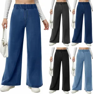 fanmpghleoo Sweatpants That Look Like Jeans Elastic Waist Wide Leg Jean Woman Trendy Boyfriend Denim Pants Loose Cowboy Pants