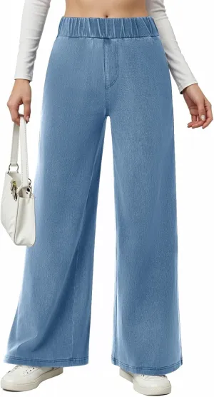 fanmpghleoo Sweatpants That Look Like Jeans Elastic Waist Wide Leg Jean Woman Trendy Boyfriend Denim Pants Loose Cowboy Pants