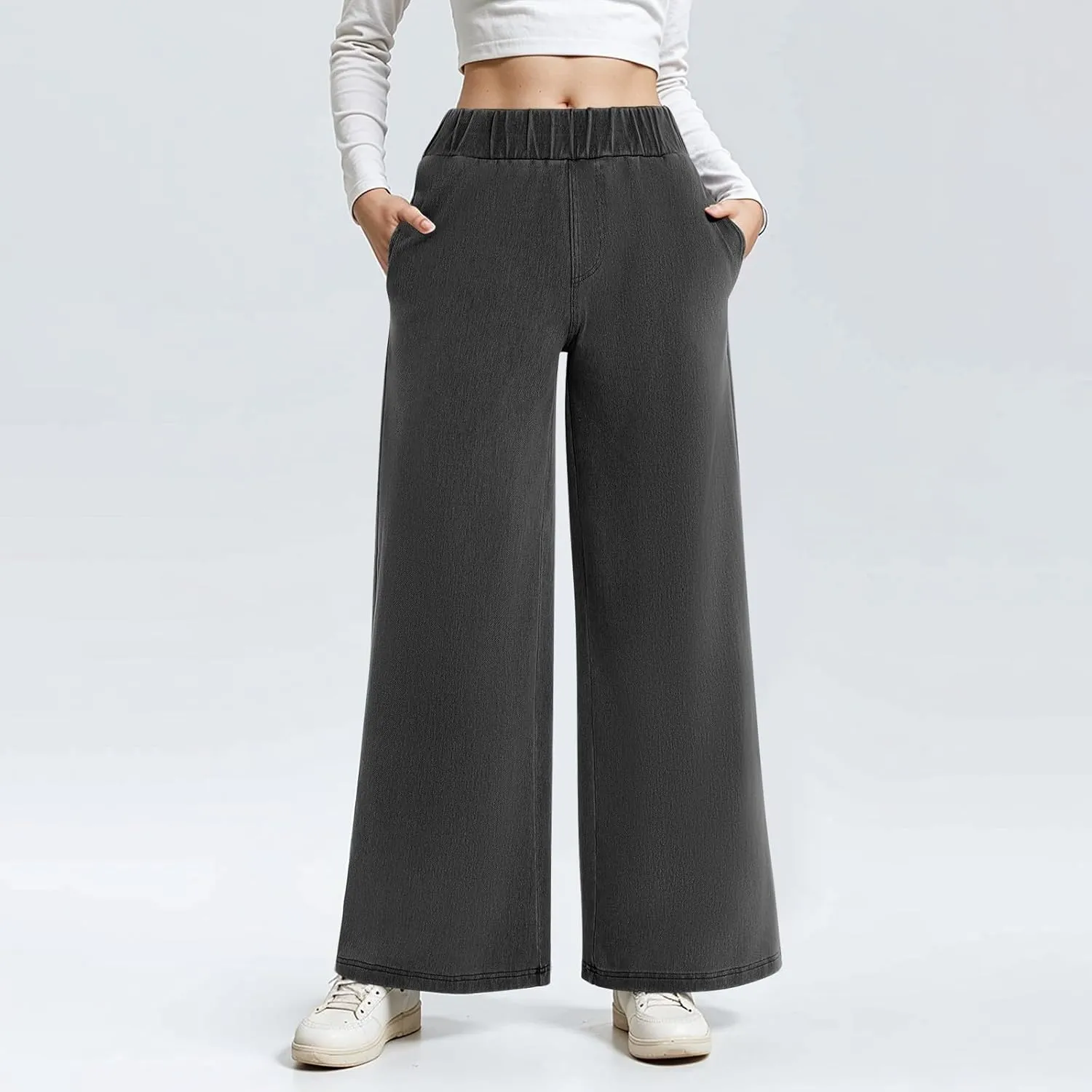 fanmpghleoo Sweatpants That Look Like Jeans Elastic Waist Wide Leg Jean Woman Trendy Boyfriend Denim Pants Loose Cowboy Pants