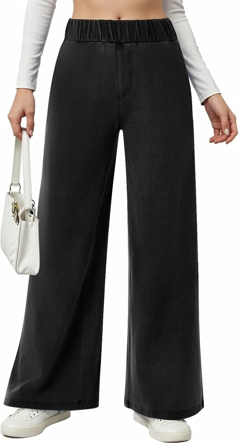 fanmpghleoo Sweatpants That Look Like Jeans Elastic Waist Wide Leg Jean Woman Trendy Boyfriend Denim Pants Loose Cowboy Pants