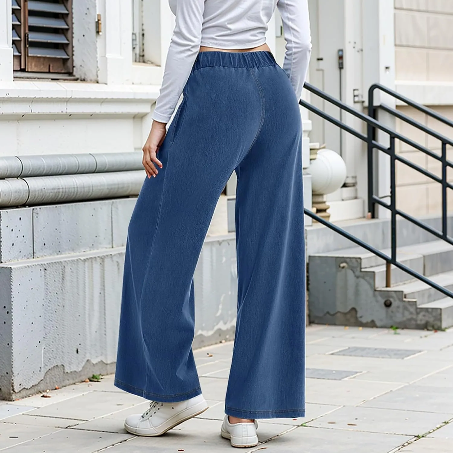 fanmpghleoo Sweatpants That Look Like Jeans Elastic Waist Wide Leg Jean Woman Trendy Boyfriend Denim Pants Loose Cowboy Pants