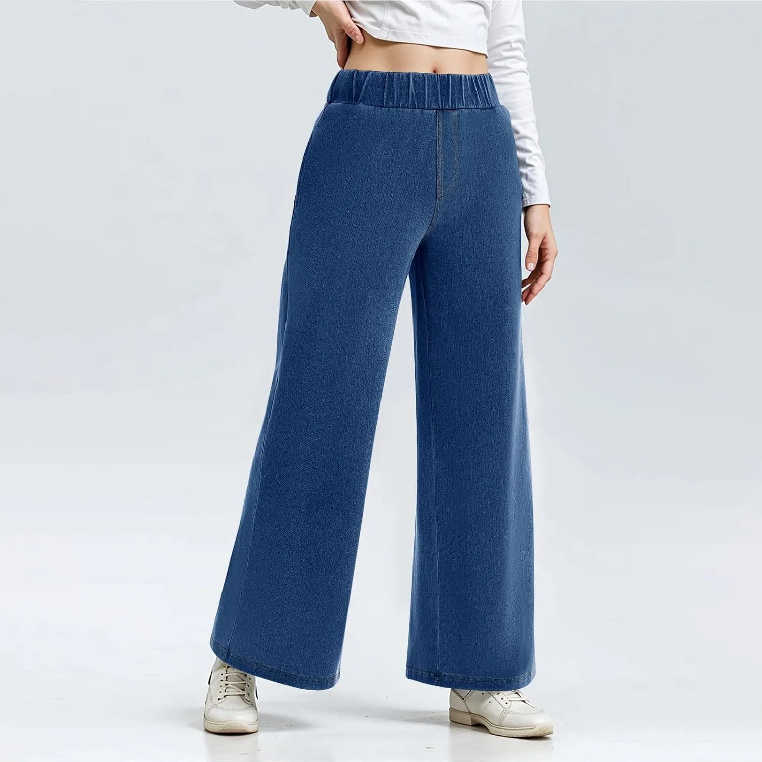 fanmpghleoo Sweatpants That Look Like Jeans Elastic Waist Wide Leg Jean Woman Trendy Boyfriend Denim Pants Loose Cowboy Pants