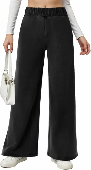 fanmpghleoo Sweatpants That Look Like Jeans Elastic Waist Wide Leg Jean Woman Trendy Boyfriend Denim Pants Loose Cowboy Pants