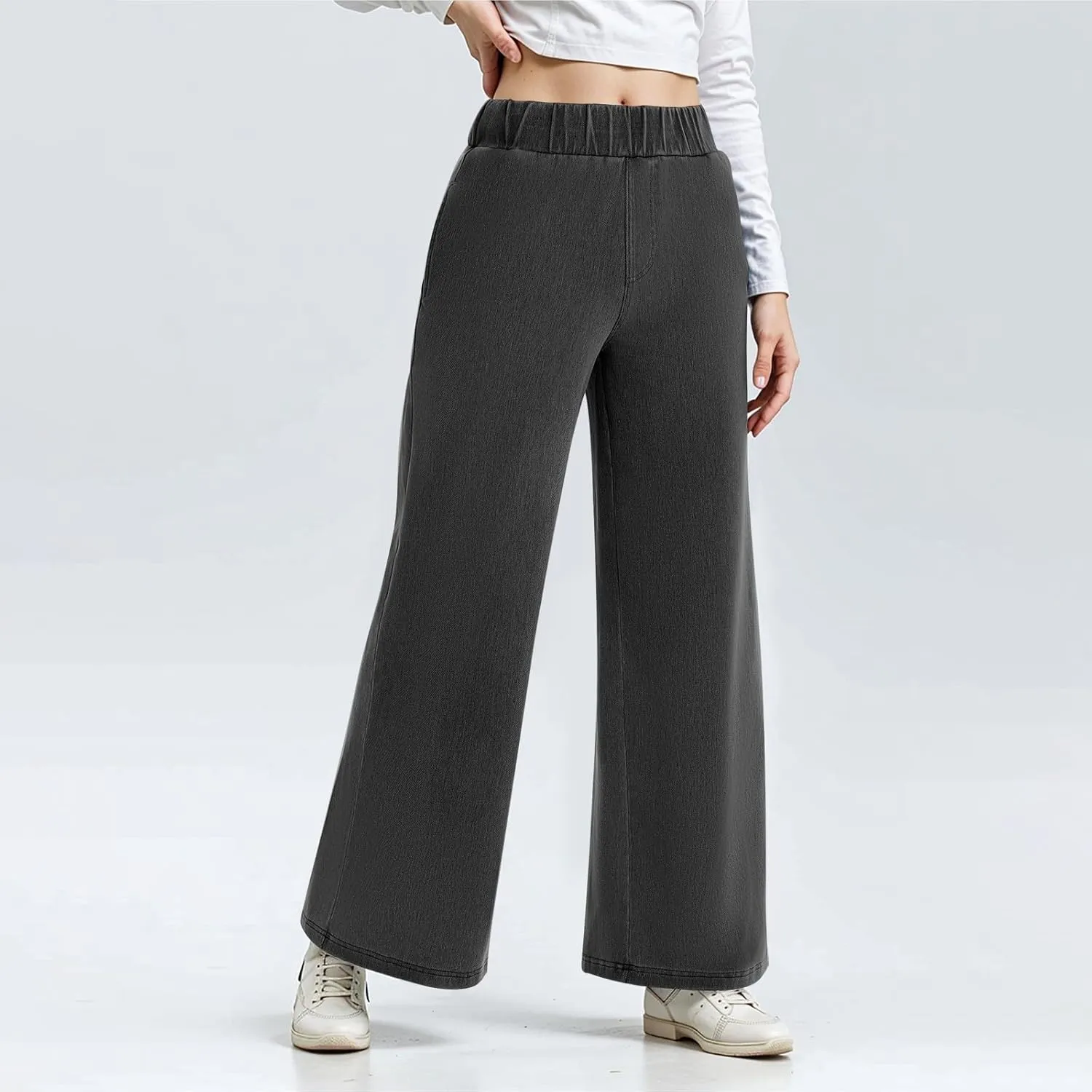 fanmpghleoo Sweatpants That Look Like Jeans Elastic Waist Wide Leg Jean Woman Trendy Boyfriend Denim Pants Loose Cowboy Pants