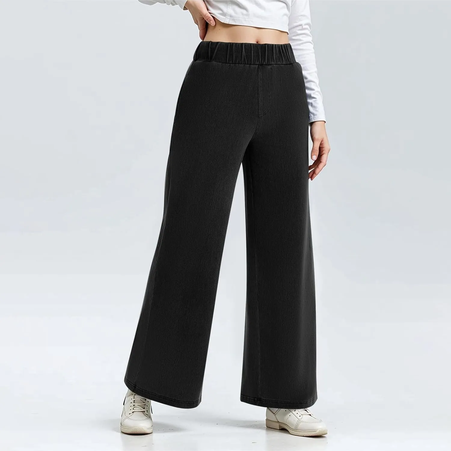 fanmpghleoo Sweatpants That Look Like Jeans Elastic Waist Wide Leg Jean Woman Trendy Boyfriend Denim Pants Loose Cowboy Pants