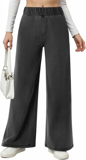 fanmpghleoo Sweatpants That Look Like Jeans Elastic Waist Wide Leg Jean Woman Trendy Boyfriend Denim Pants Loose Cowboy Pants