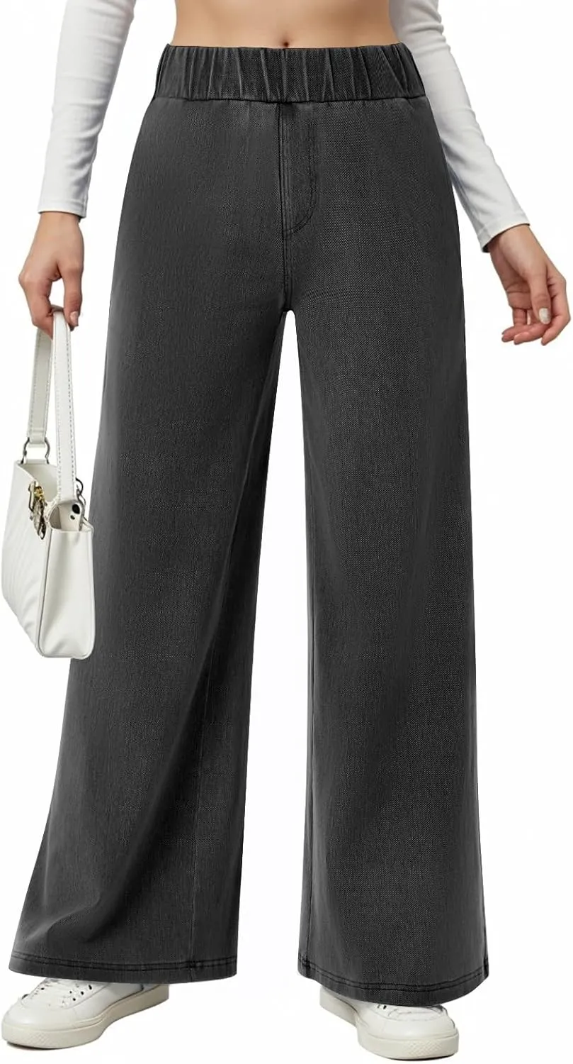 fanmpghleoo Sweatpants That Look Like Jeans Elastic Waist Wide Leg Jean Woman Trendy Boyfriend Denim Pants Loose Cowboy Pants