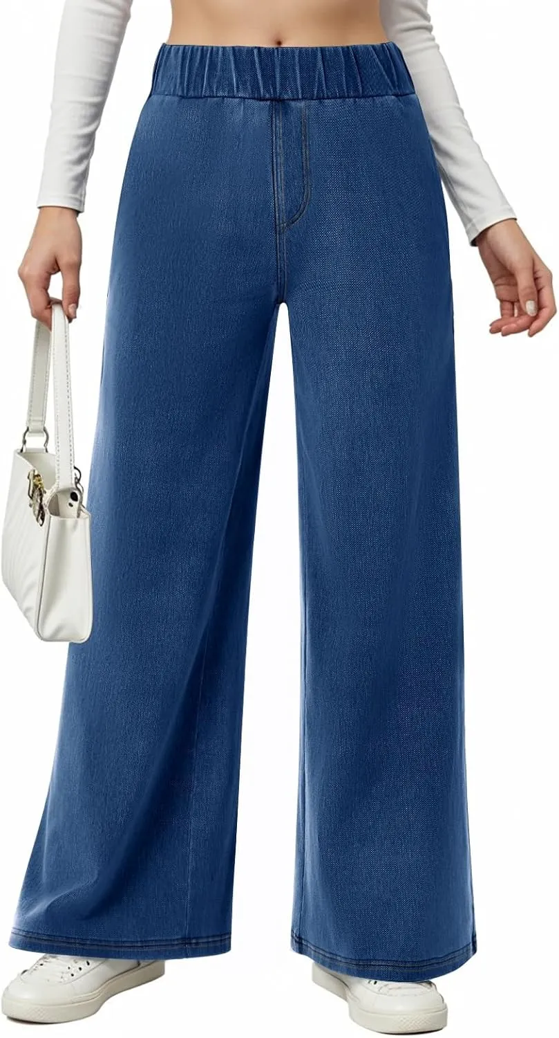 fanmpghleoo Sweatpants That Look Like Jeans Elastic Waist Wide Leg Jean Woman Trendy Boyfriend Denim Pants Loose Cowboy Pants