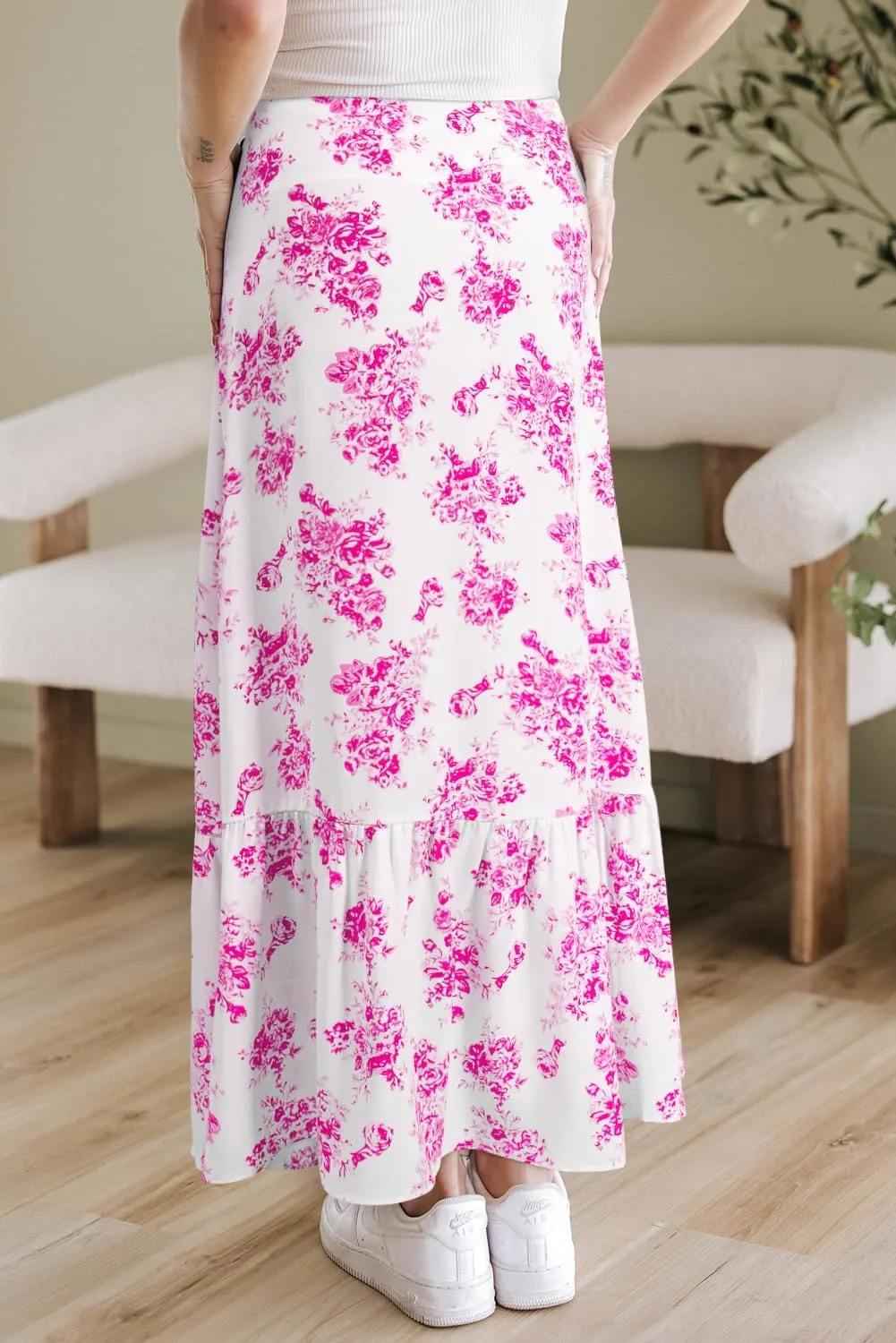 Floral Skirts for Women 2025 Casual High Waisted Wrap Beach Boho Skirt Summer Flowy Ruffle Maxi Skirt with Slit