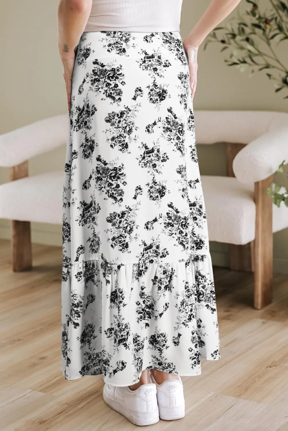 Floral Skirts for Women 2025 Casual High Waisted Wrap Beach Boho Skirt Summer Flowy Ruffle Maxi Skirt with Slit