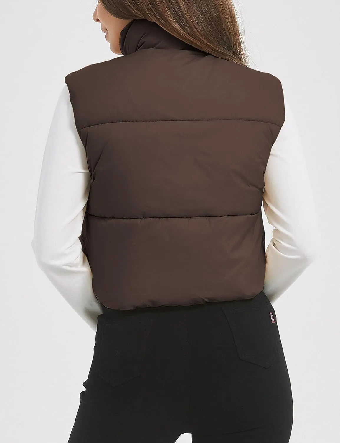 Flygo Puffer Vest Women Cropped Vest Zip Up Stand Collar Sleeveless Lightweight Winter Down Vests Jacket