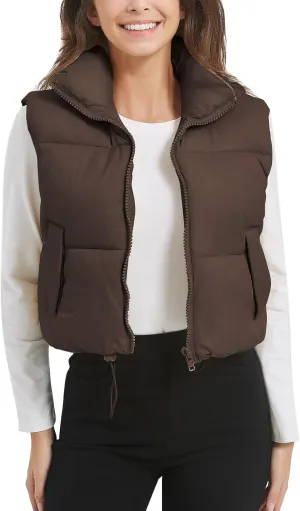 Flygo Puffer Vest Women Cropped Vest Zip Up Stand Collar Sleeveless Lightweight Winter Down Vests Jacket