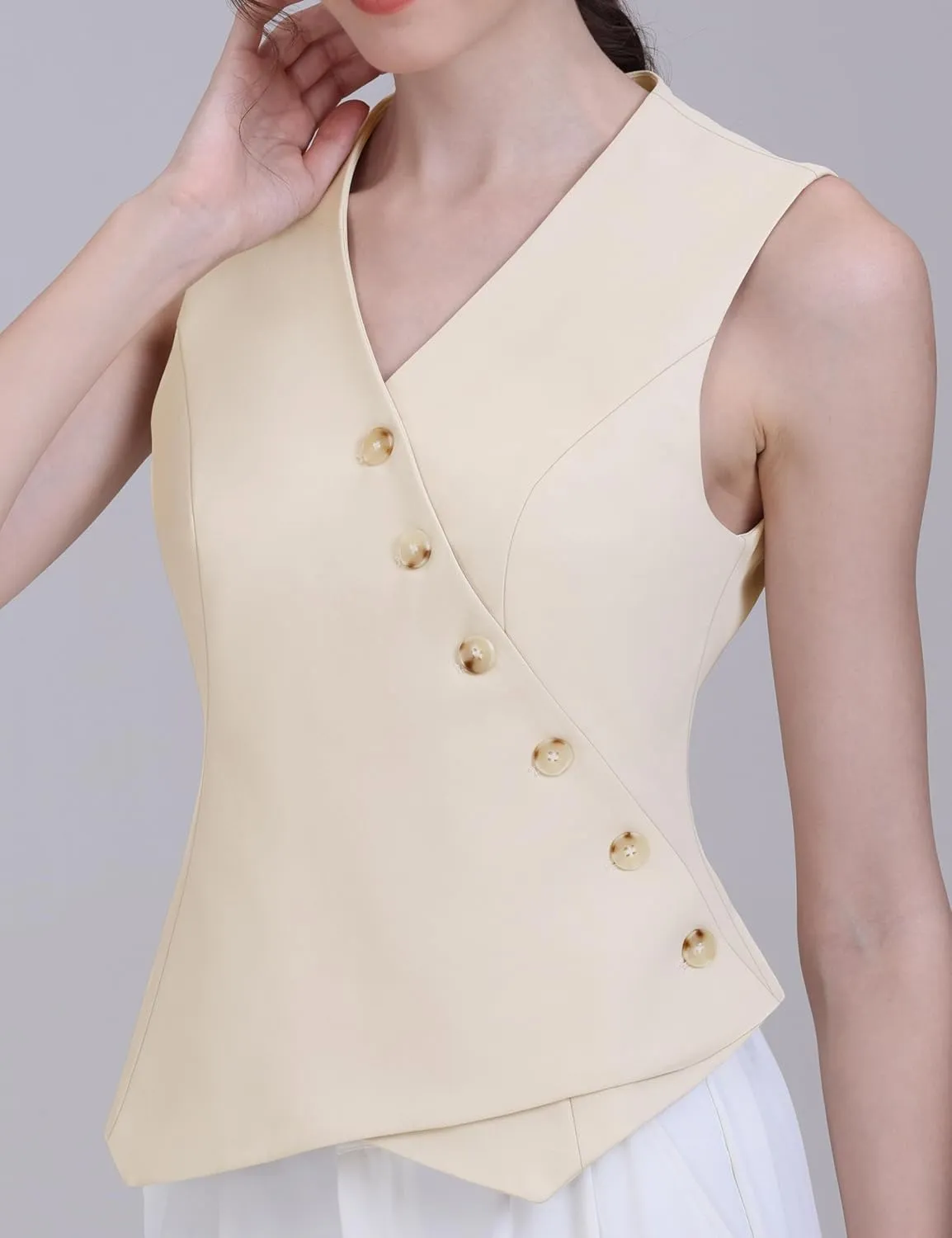 Foucome Vest for Women V Neck Button Up Asymmetrical Hem Dressy Casual Suit Vest Waistcoat