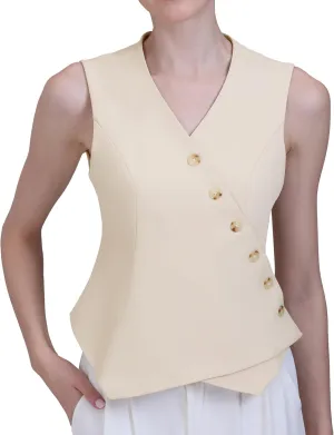 Foucome Vest for Women V Neck Button Up Asymmetrical Hem Dressy Casual Suit Vest Waistcoat