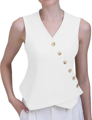 Foucome Vest for Women V Neck Button Up Asymmetrical Hem Dressy Casual Suit Vest Waistcoat