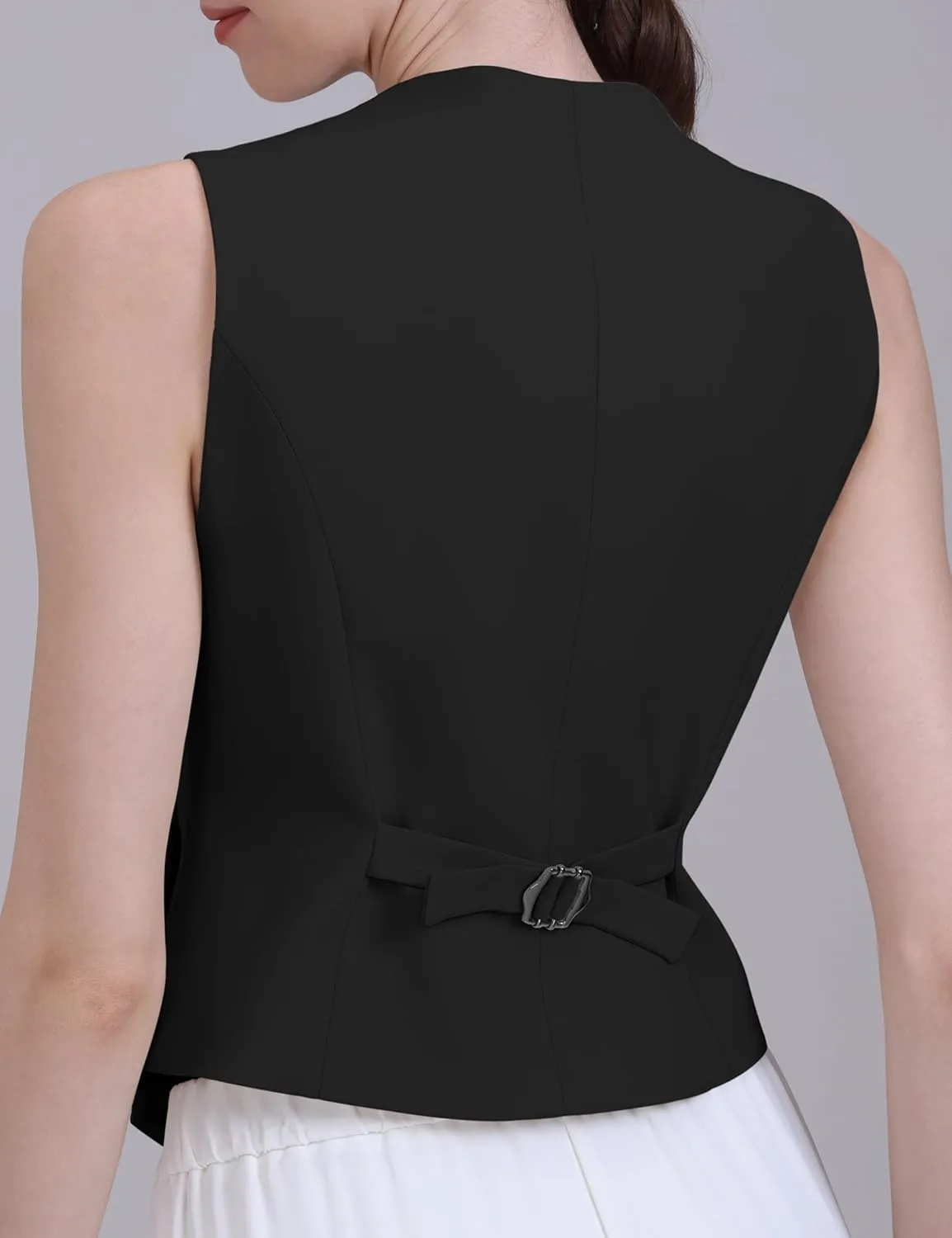 Foucome Vest for Women V Neck Button Up Asymmetrical Hem Dressy Casual Suit Vest Waistcoat
