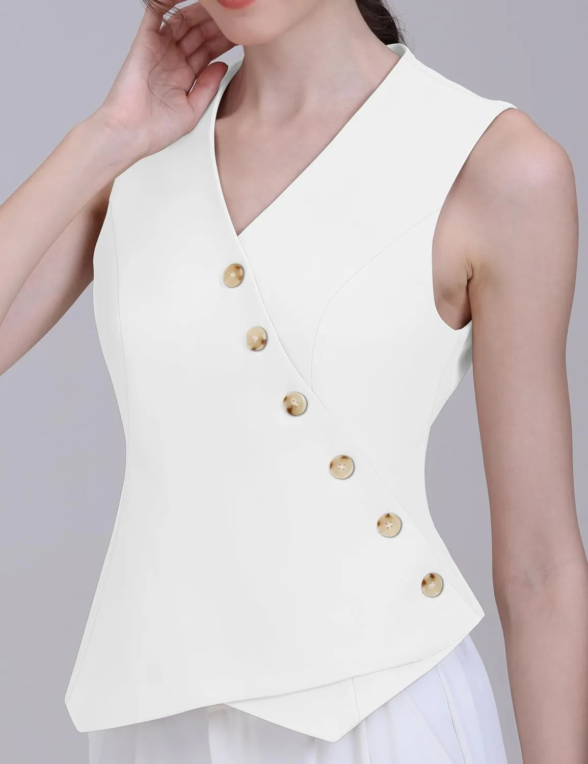 Foucome Vest for Women V Neck Button Up Asymmetrical Hem Dressy Casual Suit Vest Waistcoat