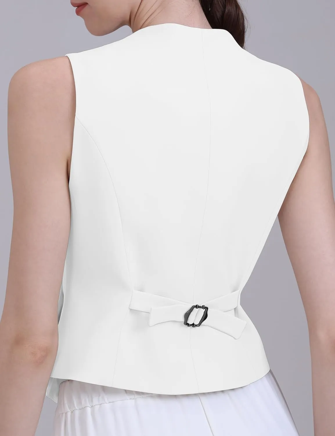 Foucome Vest for Women V Neck Button Up Asymmetrical Hem Dressy Casual Suit Vest Waistcoat