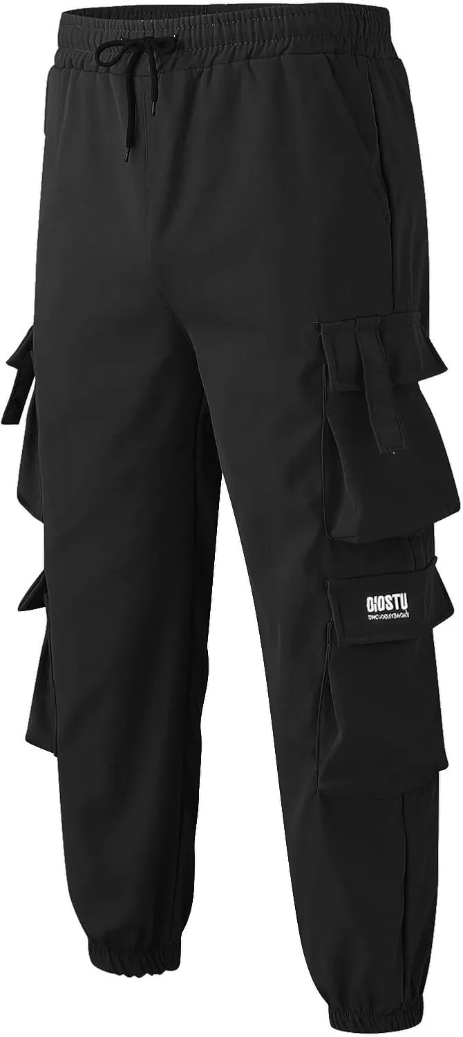 GIERIDUC Men's Faux Leather Pants Mens Pants Casual Relaxed Fit Joggers Black Pleather Pants for Men Mens Jogger Cargo Pants